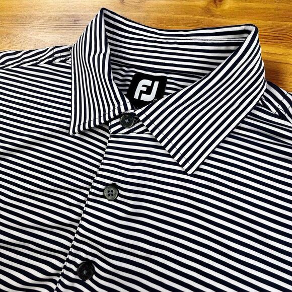 FootJoy Golf Polo Shirt Men’s L Performance Stretch Short Sleeve Blue Stripes - Picture 1 of 7